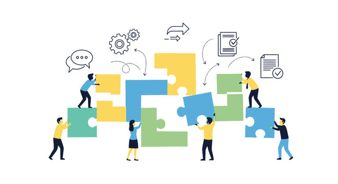 Teamwork collaboration connecting jigsaw puzzle pieces