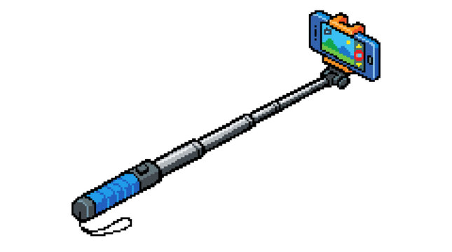 Isometric Selfie Stick with Smartphone Attached.