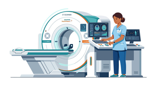 Medical Imaging Technician Operating CT Scanner