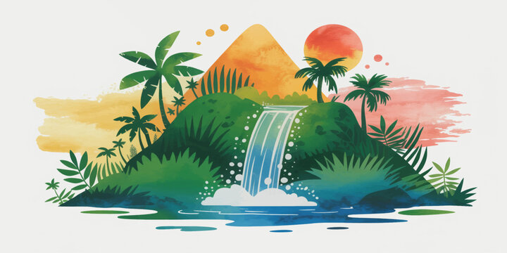 Vector illustration of a tropical island with palm trees by the sea