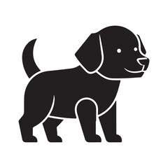 Fototapeta premium Black puppy dog silhouette vector icon with floppy ears and standing pose for pet care branding and animal logo design