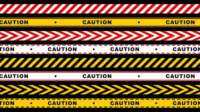 Yellow and black caution tape hazard warning animated background loop.