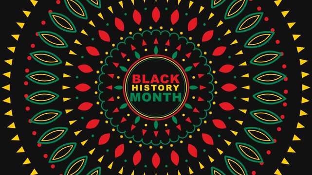 Black history month mandala center afrocentric design background animation loop.