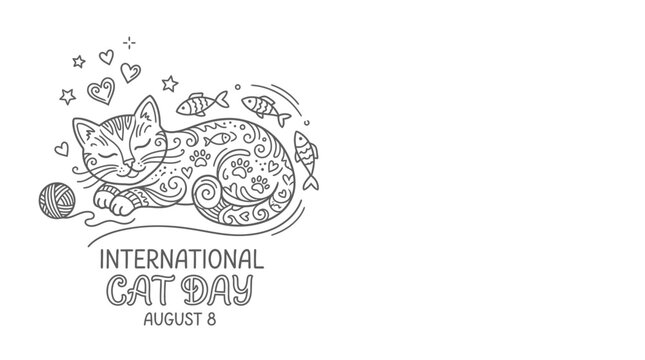Doodle illustration of a sleeping cat for International Cat Day.