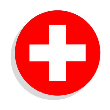 Flag of Switzerland round icon, badge or button. Swiss flag. national flag of Switzerland for symbolize Swiss nationality, neutrality, humanitarian and medical aid