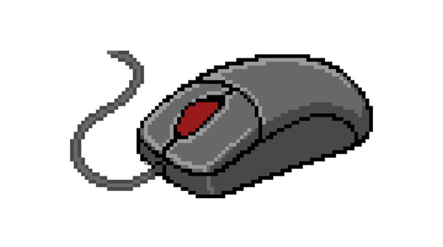 Pixel Art Computer Mouse with Red Scroll Wheel.