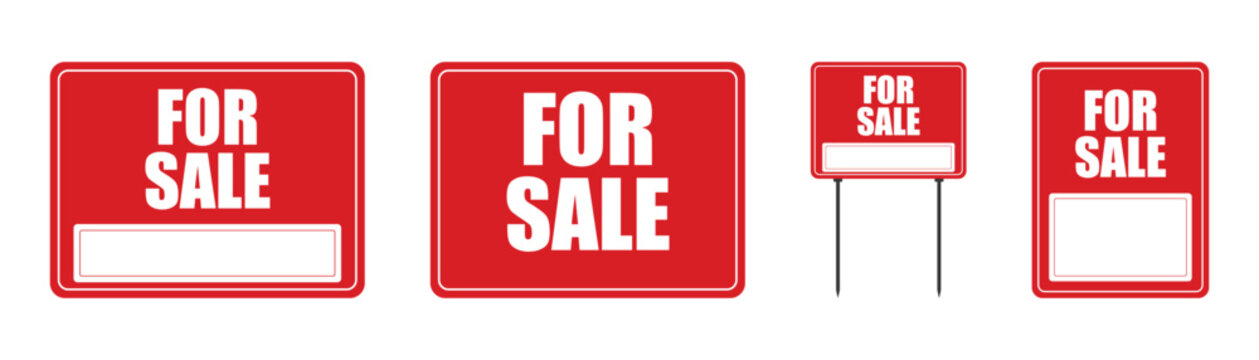 For sale sign logo clipart red banner poster with yard and business examples printable custom simple vector on transparent background