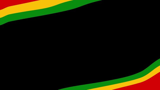 Wavy Pan-African colors corner frame on black background with copy space for Juneteenth