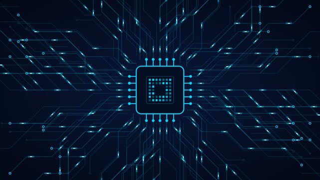 Microchip circuit board technology data flow negative space  background loop.