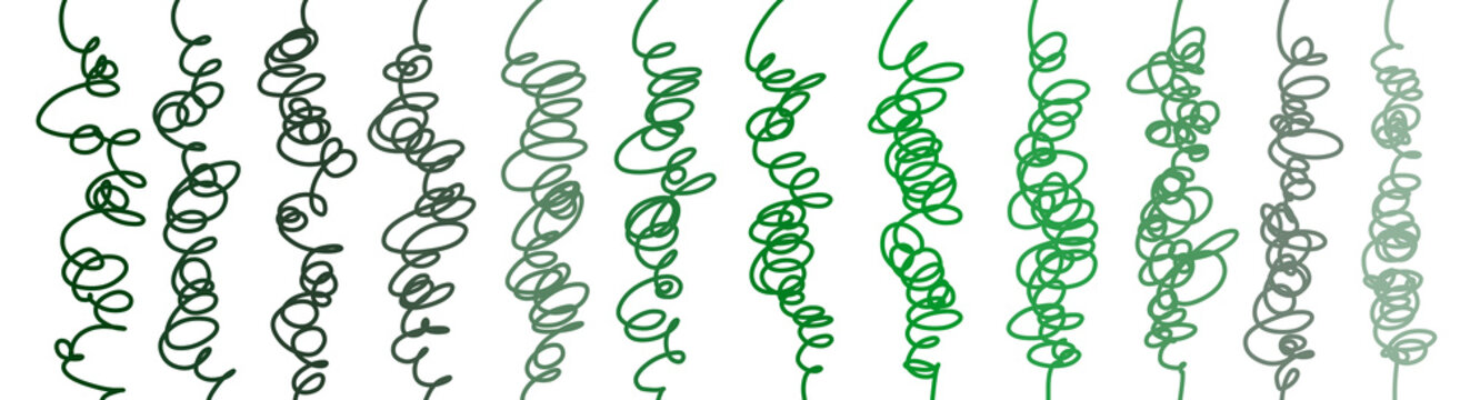 Abstract background featuring handdrawn green scribble lines, chaotic tangled swirls, and curly doodle patterns on white backdrop.