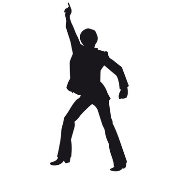 Silhouette of a Man Dancing Disco with Raised Arm