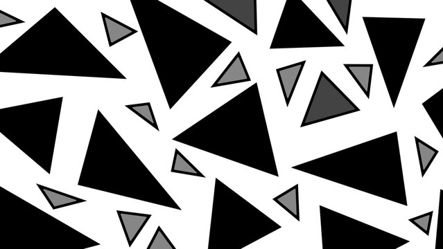 Abstract pattern of scattered black and grey triangles on a white background. Minimalist monochrome geometric shapes texture illustration.