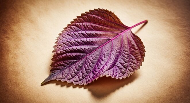 Vibrant Purple Perilla Leaf Close-up With Intricate Vein Detail