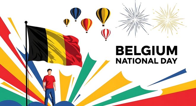 Belgium national day celebration with flags and hot air balloons