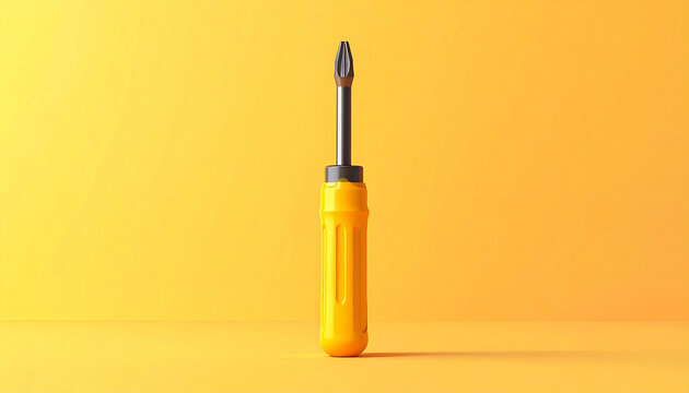 Yellow handled screwdriver with metal tip isolated