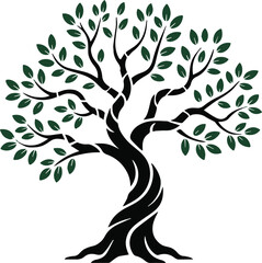 Fototapeta premium tree nature emblem with dark roots and leaves branching into a circular organic logo