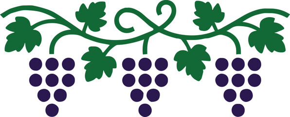 grapes vine leaves decorative vector border with ornamental swirls and purple fruit clusters © AIcon Star