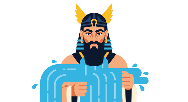 Ancient Mesopotamian God holding flowing water, historical deity illustration
