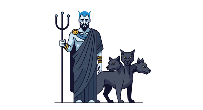 Hades with Cerberus, Greek Mythology Illustration