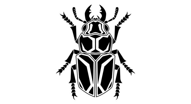 Stylized Black Stag Beetle Silhouette, Isolated on White Background