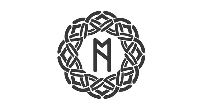 Norse Rune Symbol M Ansuz in Celtic Knot Circle, Ancient Script