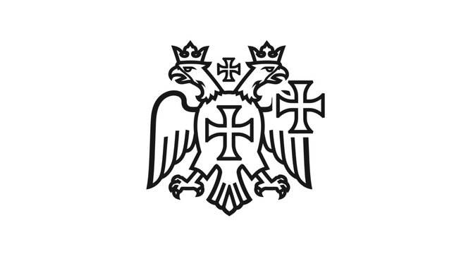 Double Headed Eagle Heraldic Symbol with Crosses Vector Illustration