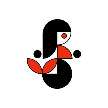 A stylized geometric logo of mermaid, composed of seven solid color shapes.