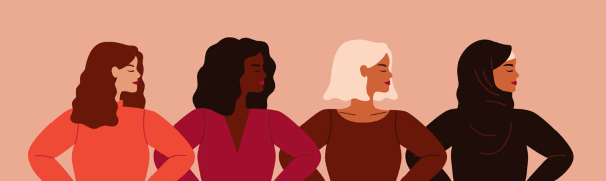Diverse group of women standing together, empowerment and unity