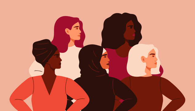 Diverse group of women standing together, empowerment and unity