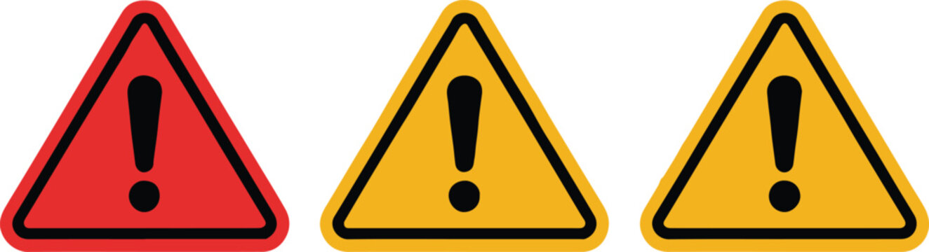 warning signs set with red and yellow triangles and exclamation marks featuring sign, triangle, alert with caution and