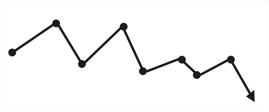 Red chart arrow path with point dots for bear market or financial loss in business, forex market, stocks banner template in transparent background eps 10