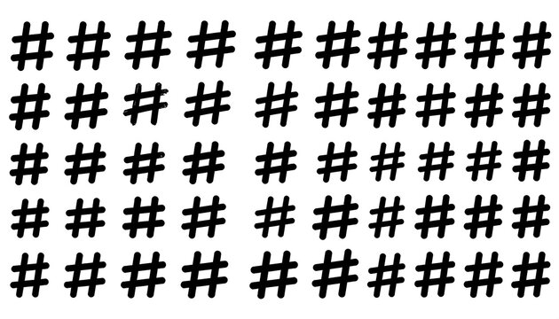 Black hash symbols neatly arranged in rows and columns to create a repetitive pattern on a white background