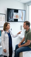 Obraz premium Medical care consult: complex disorder, spinal ailment, orthopedic view, neurological concern, nerve compression, acute pain, chronic ache, disc disease, herniated lumbar, medical explanation.
