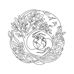 Fototapeta premium Eco-friendly design: Hands protecting planet earth in circle outline