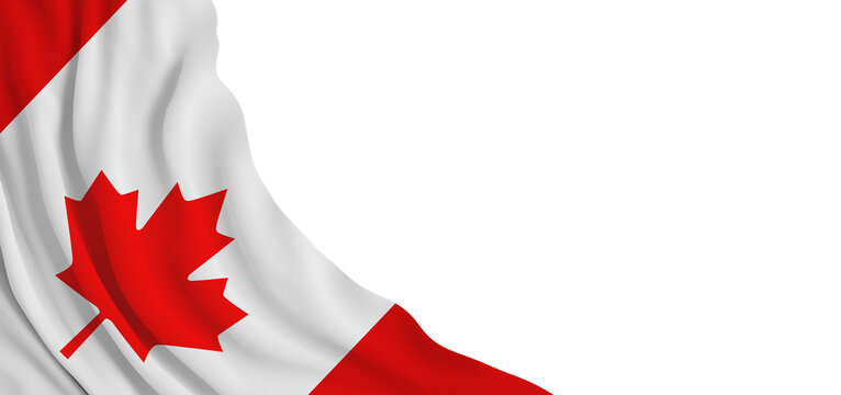 Canadian flag with fabric weave texture flowing isolated on transparent background with copy space design for canada day banner 3D render