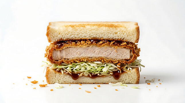 Crispy Japanese Katsu Sando Sandwich Isolated With Copy Space Premium Commercial Food Photography