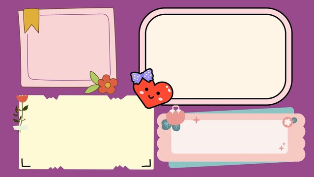 Aesthetic collection of cute pastel graphic frames and memo boxes, adorned with charming hand-drawn elements for digital notes, planners, and creative journaling layouts