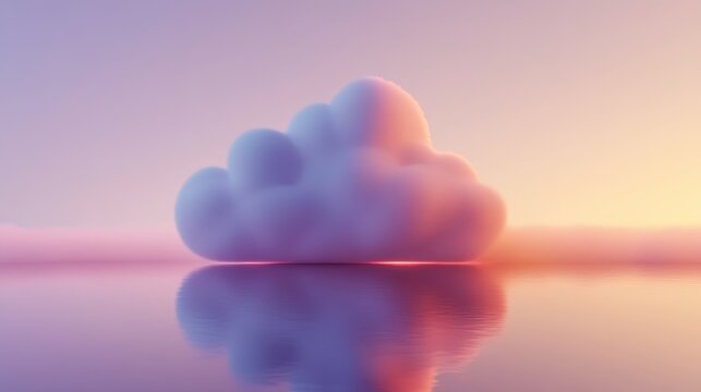 A single, stylized cloud rendered with soft gradients and reflections, representing digital technology and future concepts.