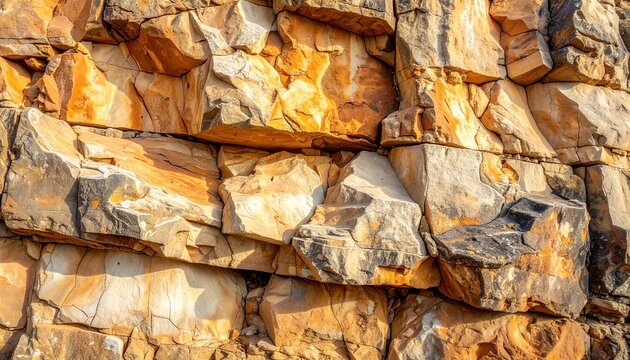 Close-up of a rugged rock wall with natural textures and earthy tones.