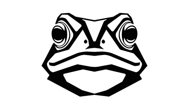 Stylized Frog Face Icon, Black and White Vector Illustration, Minimalist Design