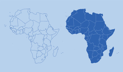 Africa Map Illustration Collection with Political Country Borders and Geographic Elements for Educational Graphic Design Projects © GeetaRani