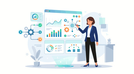 Naklejka premium Modern AI dashboard vector illustration with futuristic interface and data visualization elements for analytics and insights.