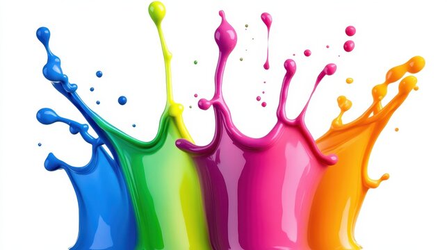 Vibrant liquid color splashes erupting mid-air, creating dynamic abstract patterns.