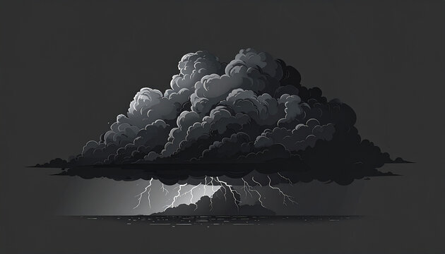 Dramatic stormy clouds with lightning over water