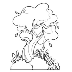 Fototapeta premium Tree Coloring Page and Colored Forest Asset