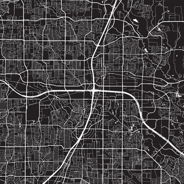 Plano Texas Vector Map, Detailed City Street Map Black and White Minimalist Line Art