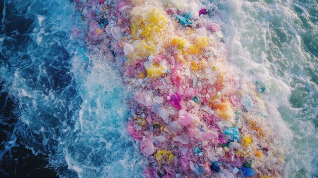Vibrantly Colorful Microplastics Swirling in Polluted Ocean Water