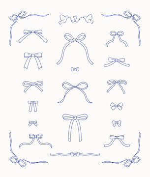 A collection of various ribbon patterns drawn with thin lines.
