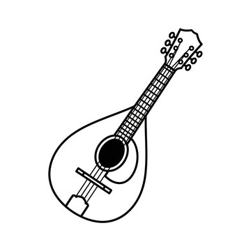 Outline of a mandolin against a white background, musical instrument.