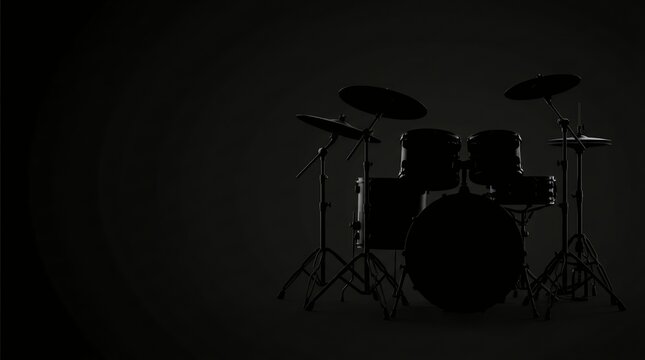 Dark Drum Kit Silhouette Professional Music Studio Equipment